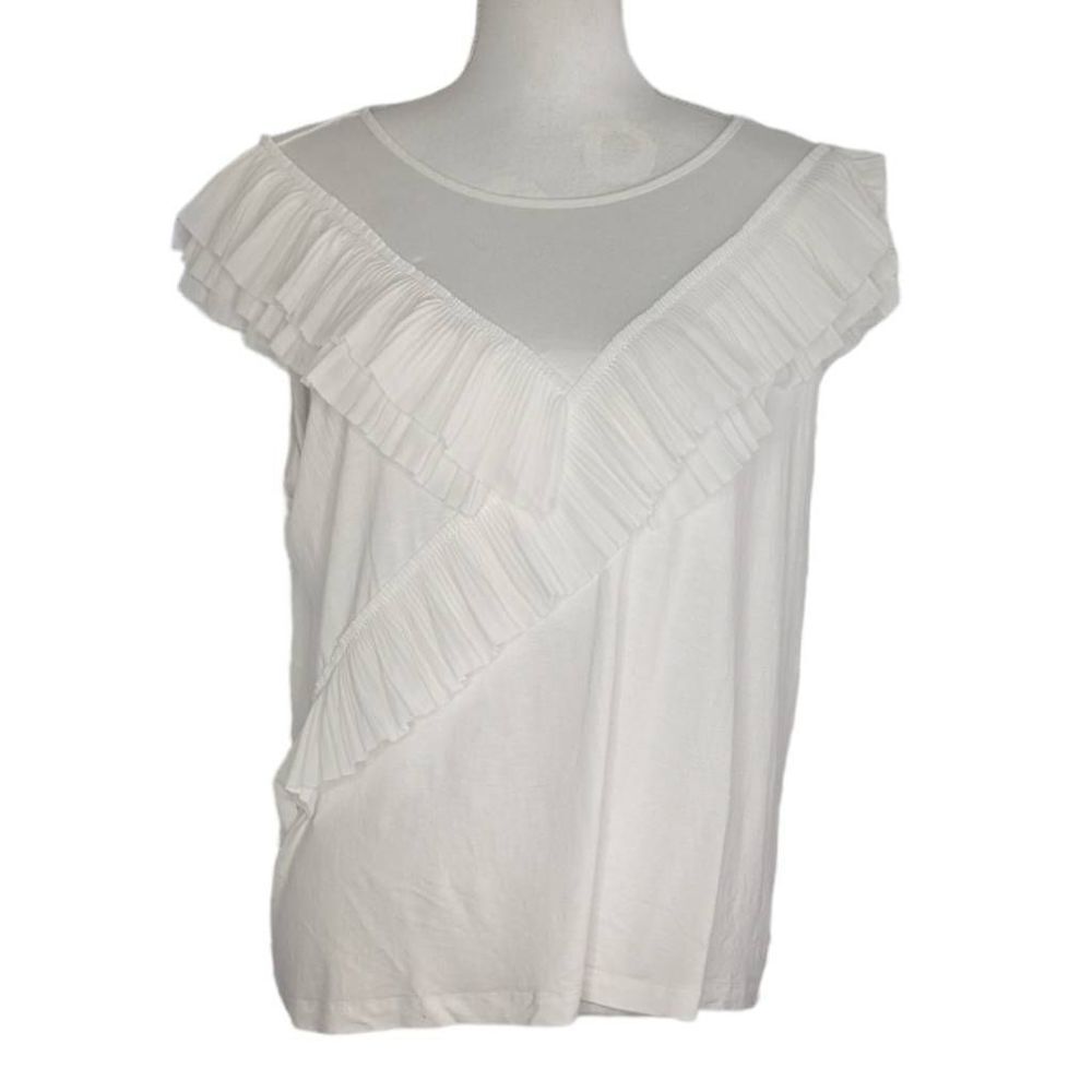 Marc New York Blouse Sleeves Ruffled bust detail V neck extra large White